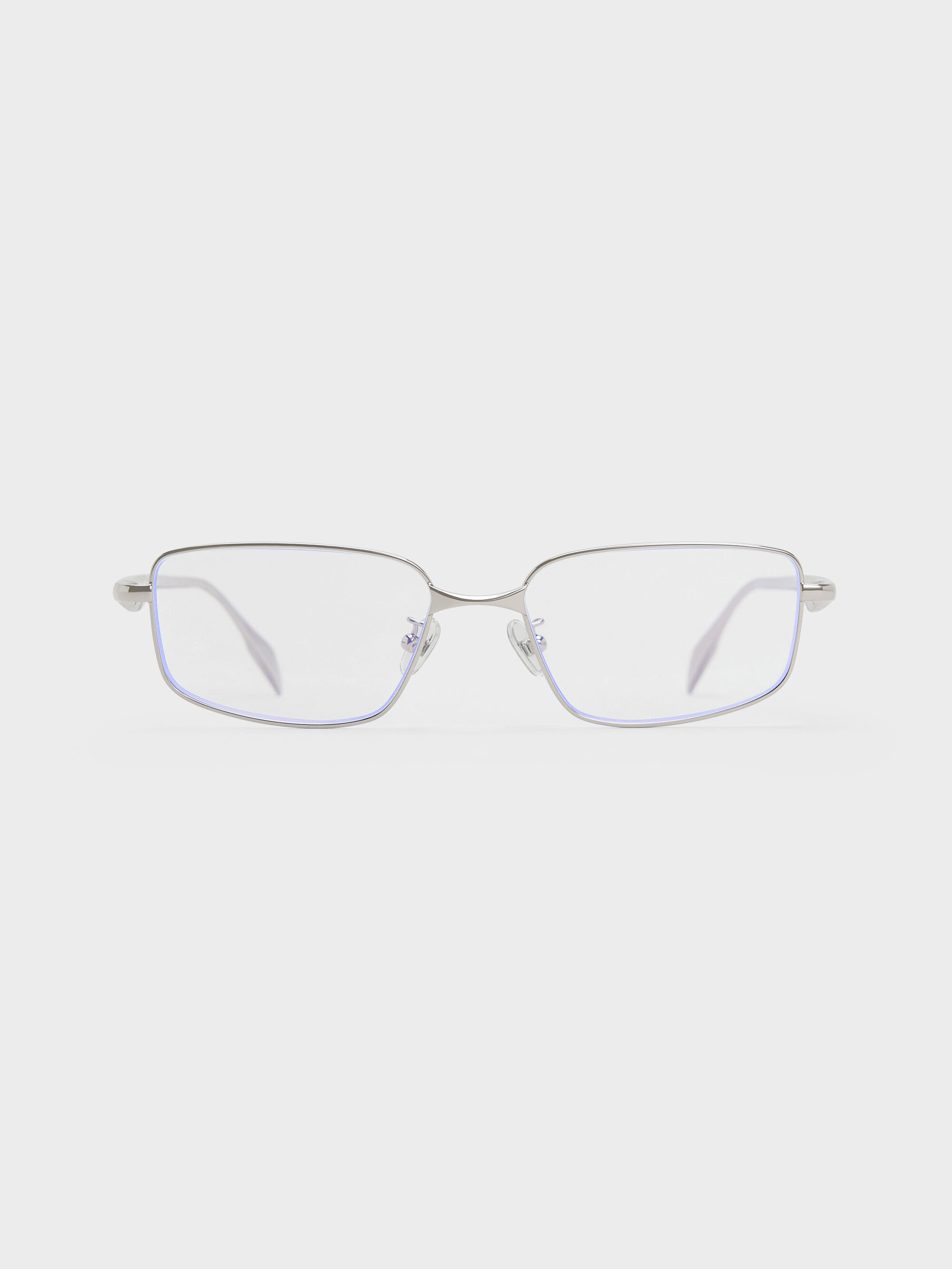Silver Celestia Metal-Rim Rectangular Clear Sunglasses - Silver