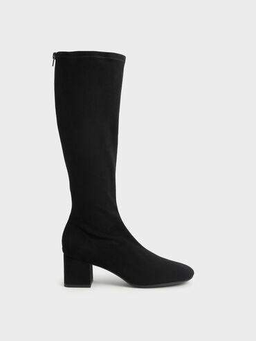 Textured Block Heel Knee Boots, Black Textured, hi-res