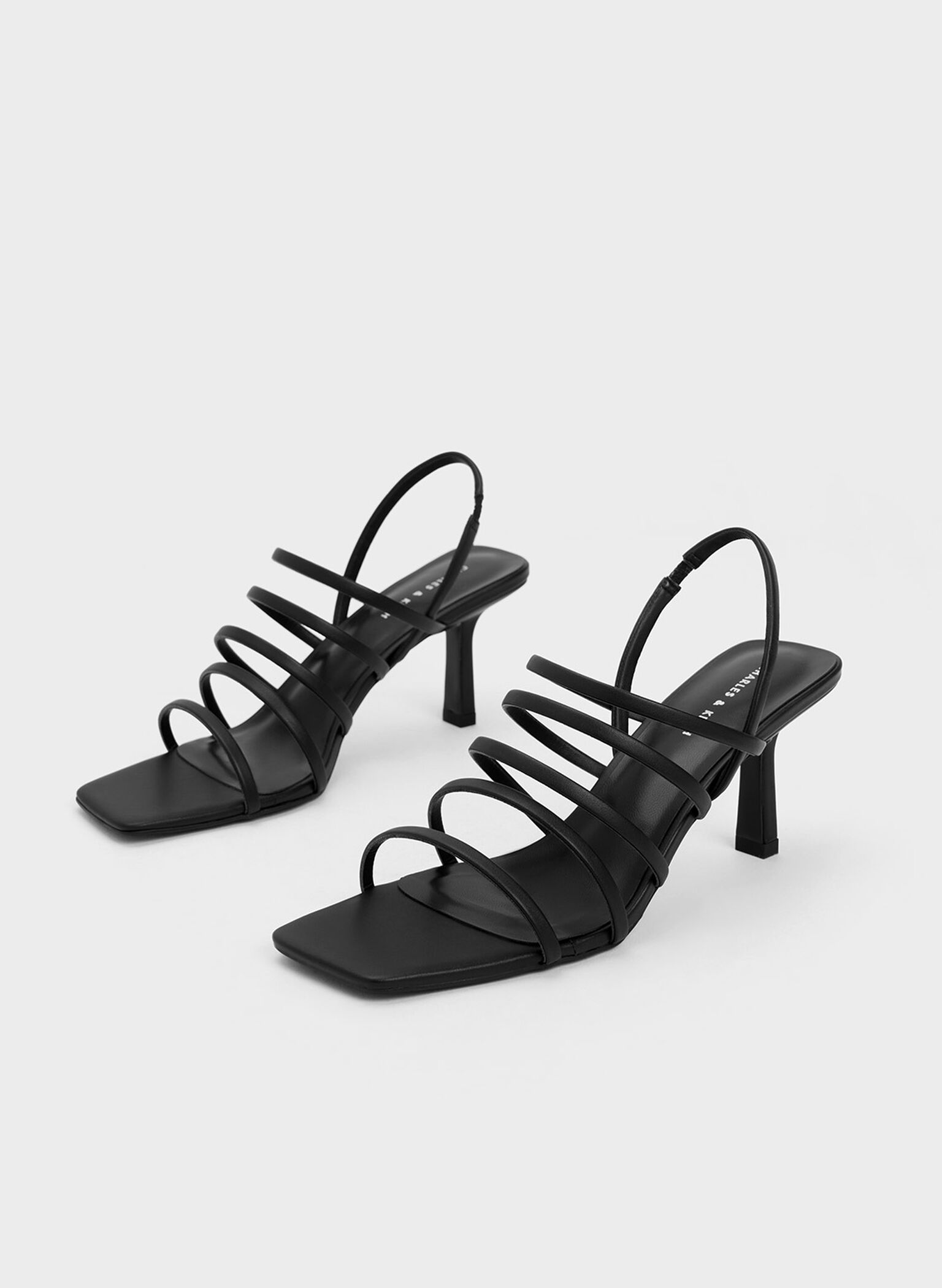 Black Strappy Blade Heel Sandals - CHARLES & KEITH SG