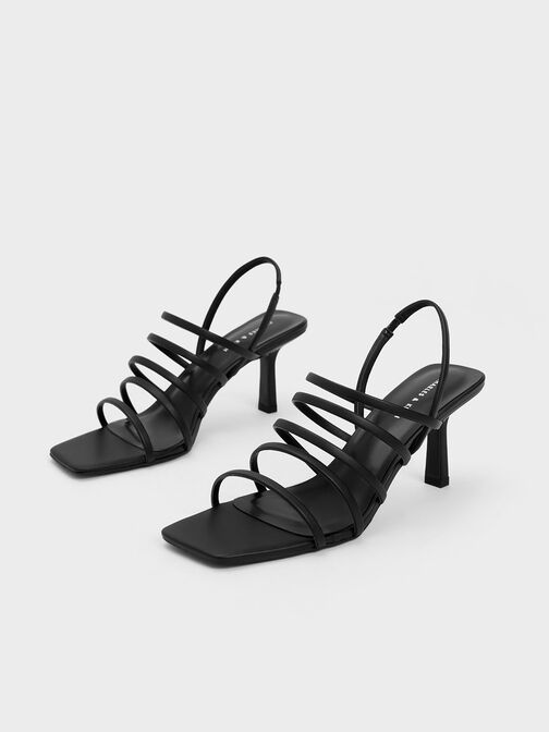 Strappy Blade Heel Sandals, Black, hi-res