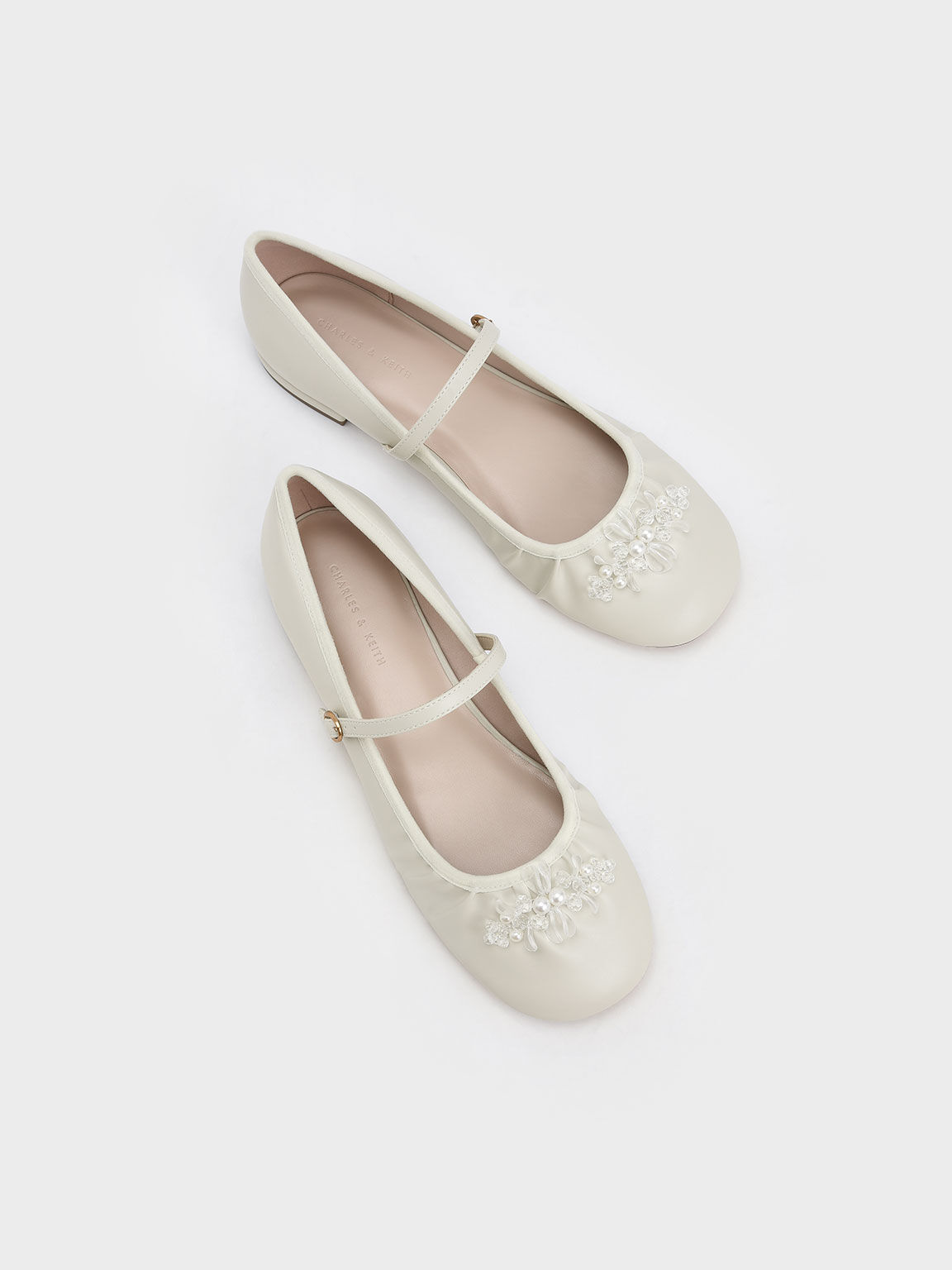 Ruched Bead-Embellished Mary Janes, Chalk, hi-res
