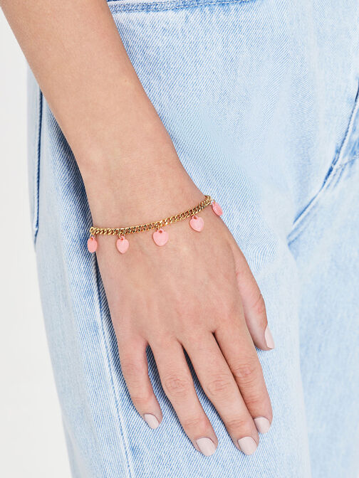 Heart Motif Chain-Link Bracelet, Pink, hi-res