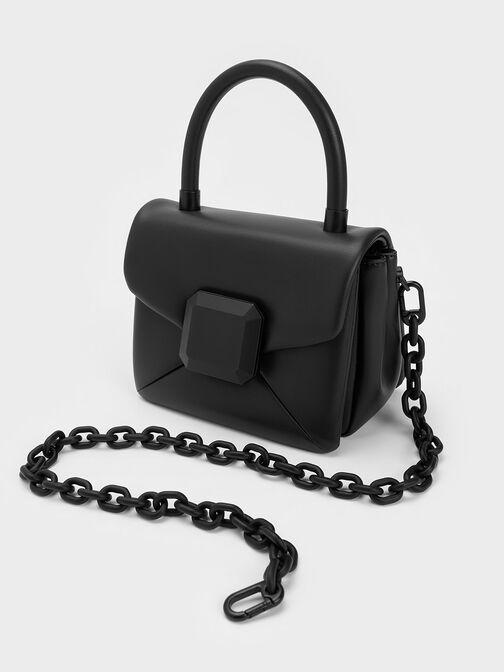 Geometric Push-Lock Top Handle Bag, Black, hi-res