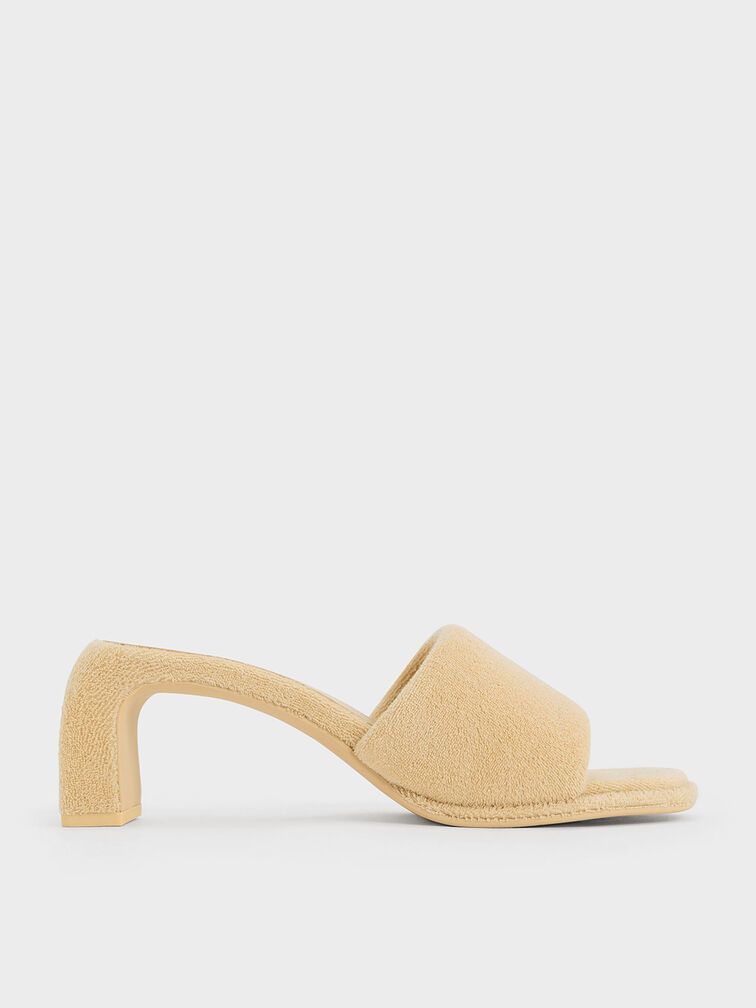 Loey Textured Curved-Heel Mules, Beige, hi-res