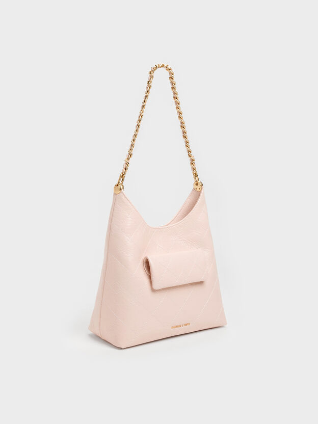 Duo Quilted Front-Pocket Chain Hobo Bag, Soft Pink, hi-res