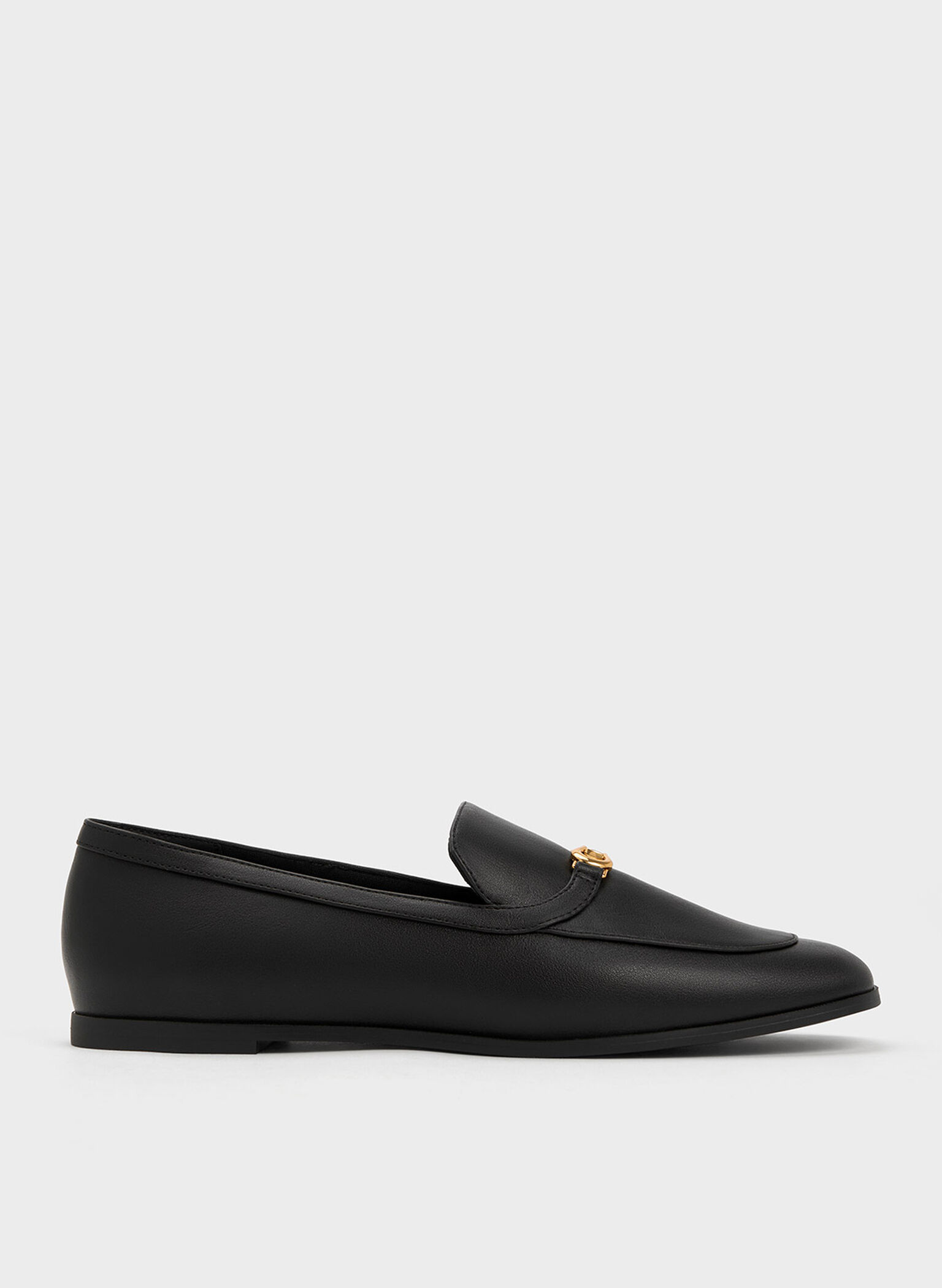 Black Metallic Accent Round-Toe Loafers - CHARLES & KEITH MY