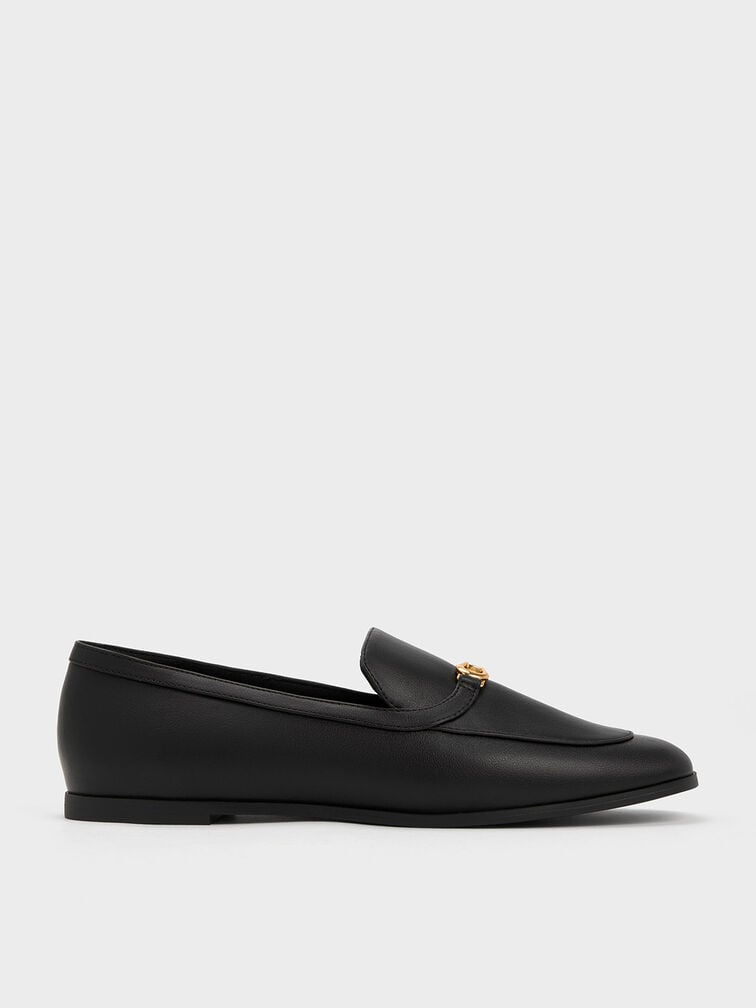 Black Metallic Accent Round-Toe Loafers - CHARLES & KEITH US