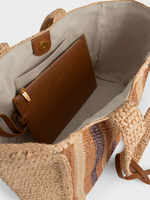 Clarissa Raffia Tote Bag, Brown, hi-res