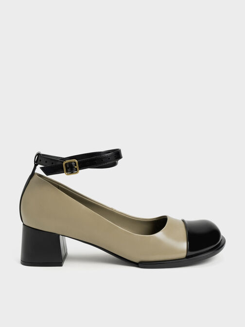 Tubular Ankle-Strap Pumps, Taupe, hi-res