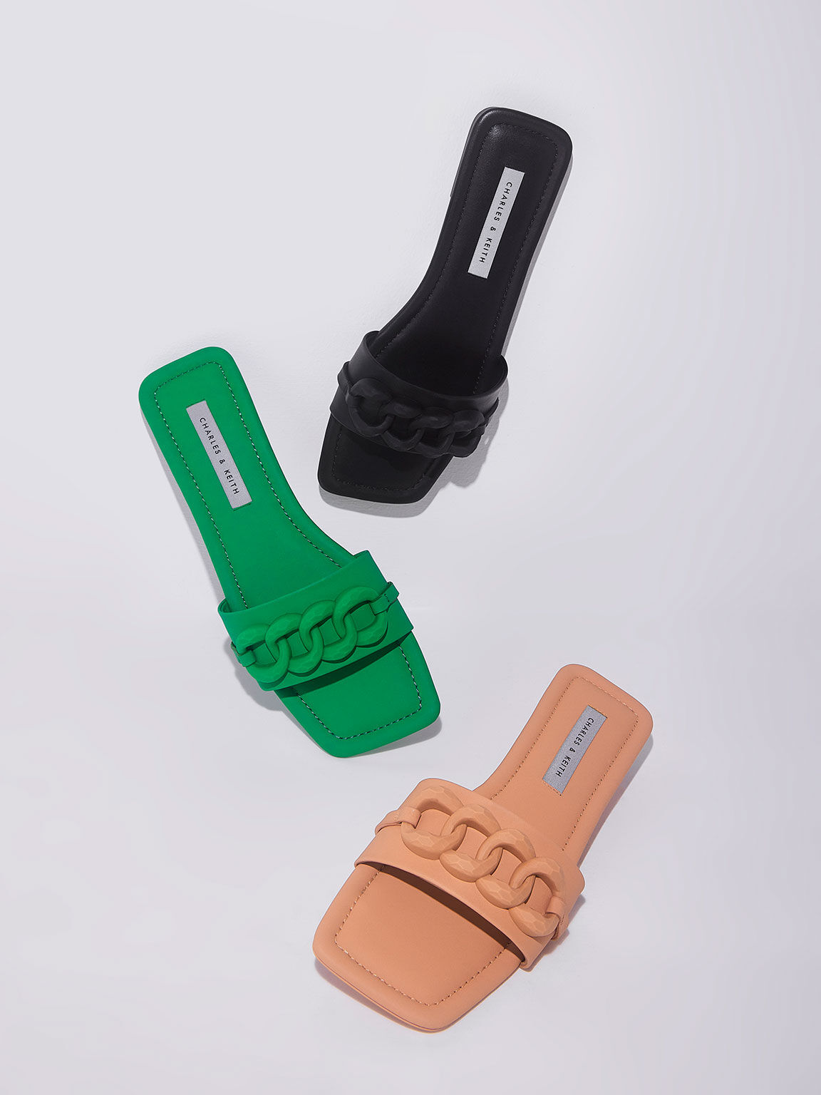 Chunky Chain-Link Slide Sandals, Green, hi-res