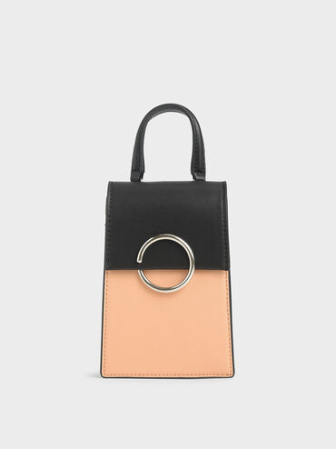 Two-Tone Ring Detail Elongated Bag, Nude, hi-res