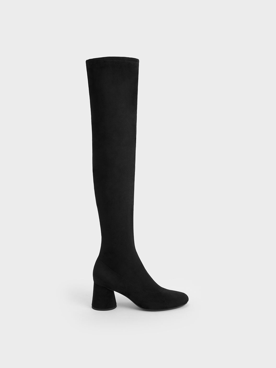 Textured Cylindrical Heel Thigh-High Boots, Black Textured, hi-res