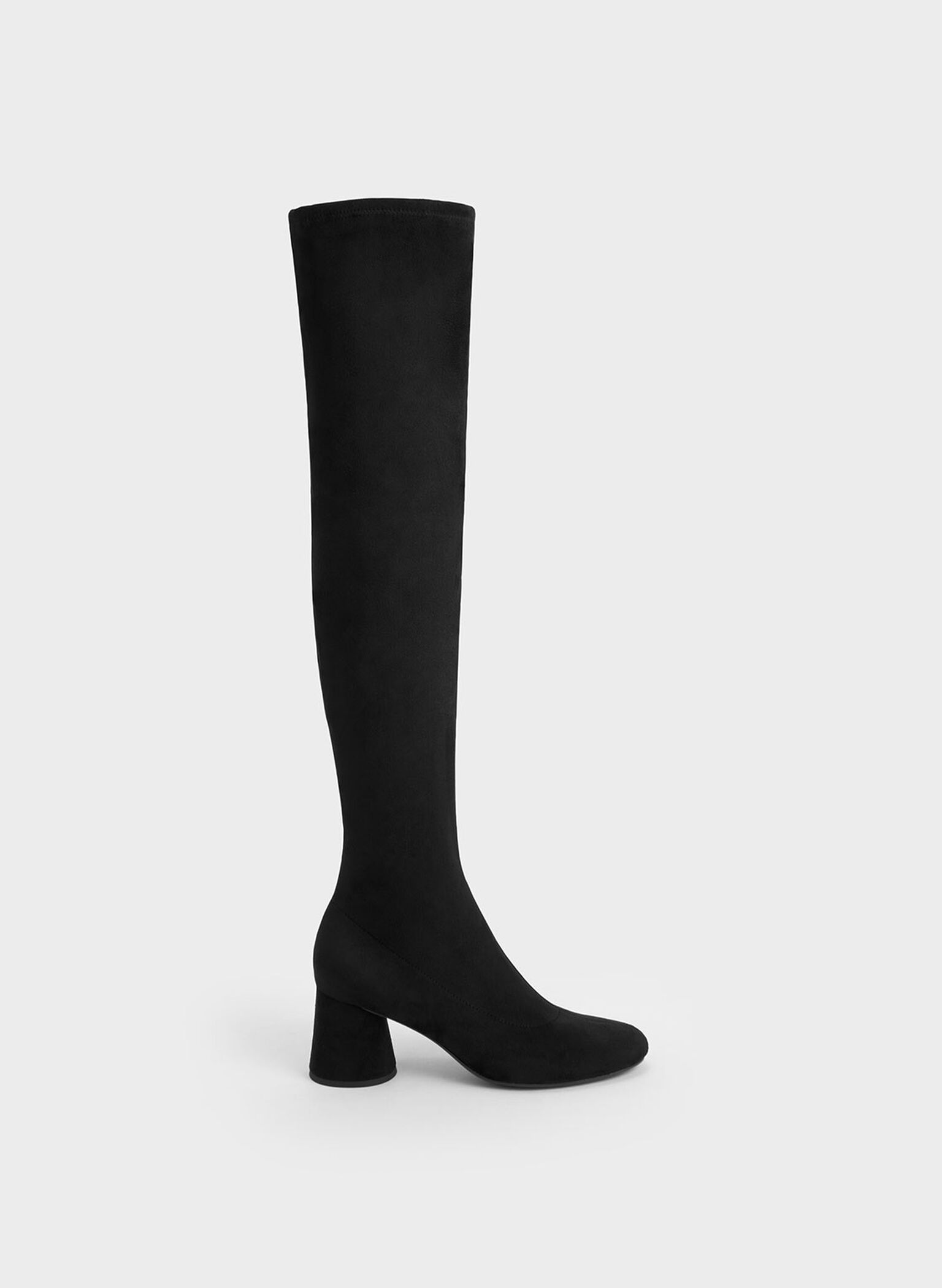Black Textured Textured Cylindrical Heel Thigh-High Boots - CHARLES ...