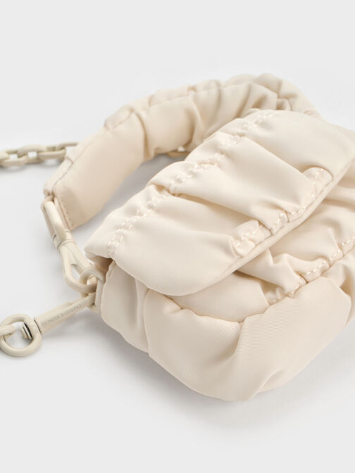 Klio Nylon Ruched Micro Bag Charm, Cream, hi-res