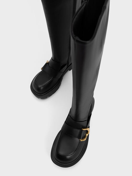 Gabine Loafer Knee-High Boots, Black, hi-res