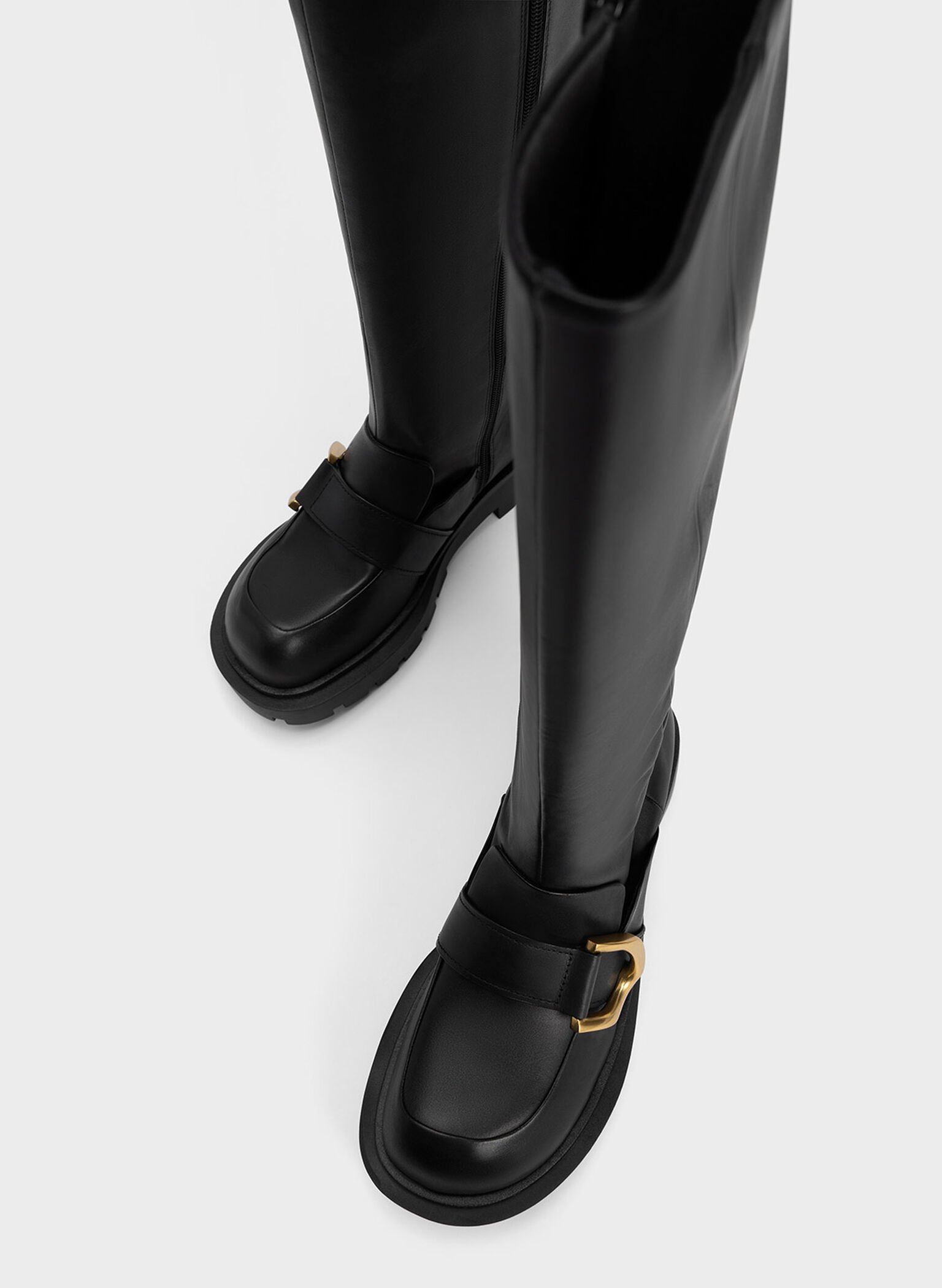 Gabine Loafer Knee-High Boots, Black, hi-res