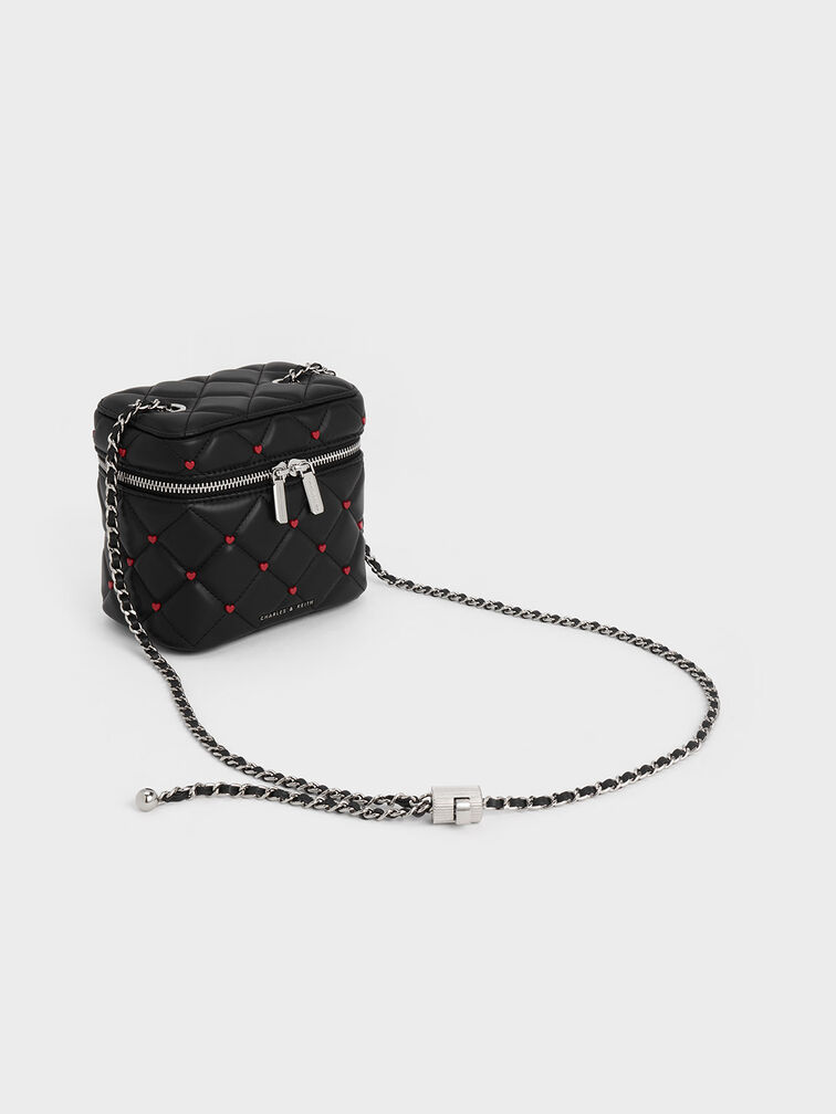 Nezu Quilted Heart-Print Bag, Noir, hi-res