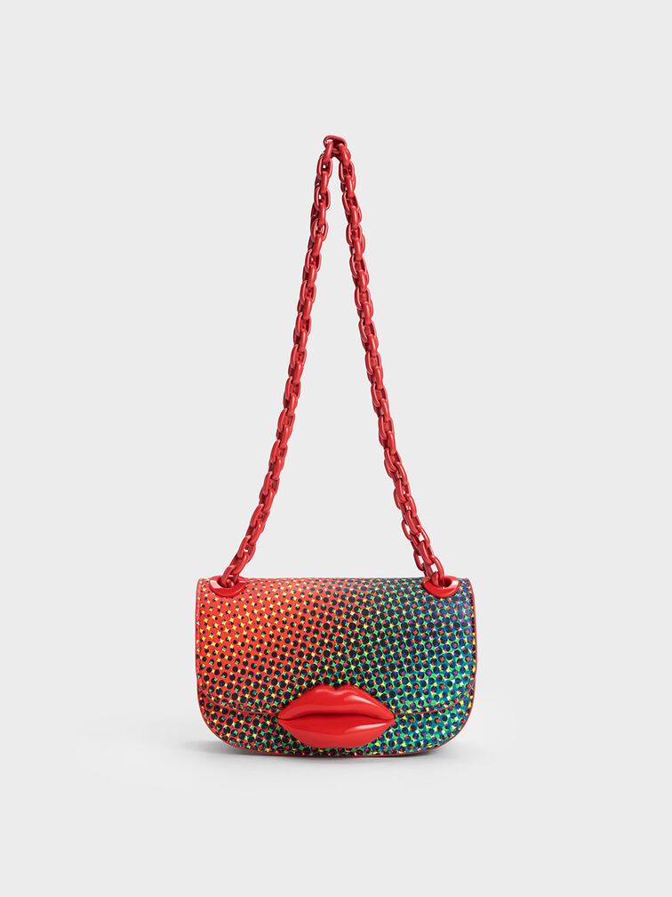 Mini Kiss Polka-Dot Lip Motif Bag, Multi, hi-res