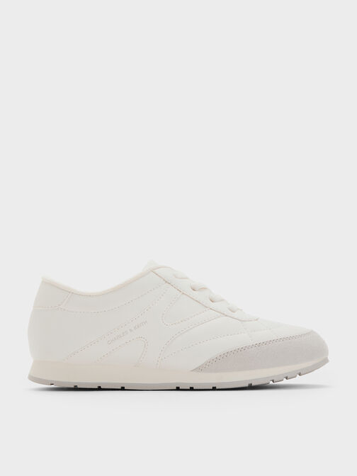 Girls' Faux Suede Low-Top Sneakers, White, hi-res