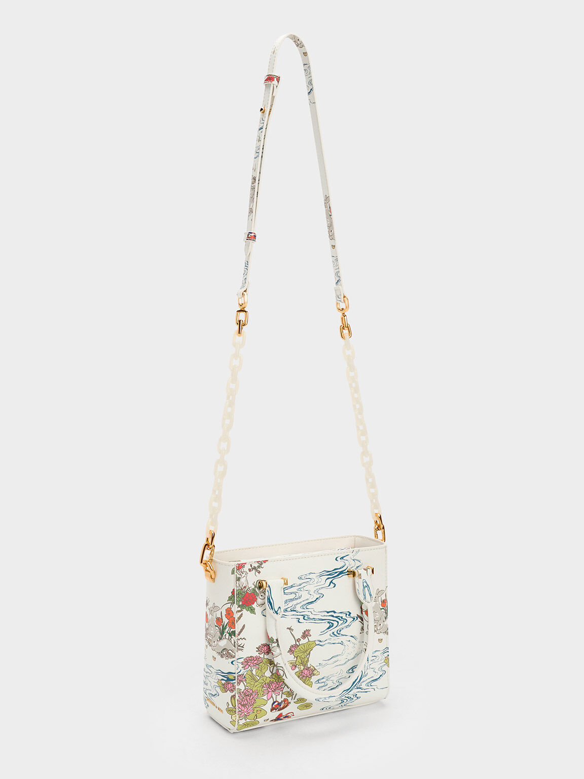 Rabbit Illustrated Tote Bag, Cream, hi-res
