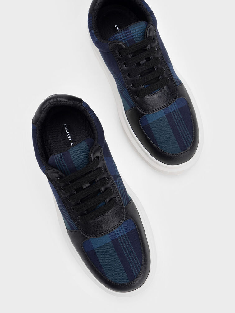 Stevie Tartan Print Sneakers, Black, hi-res