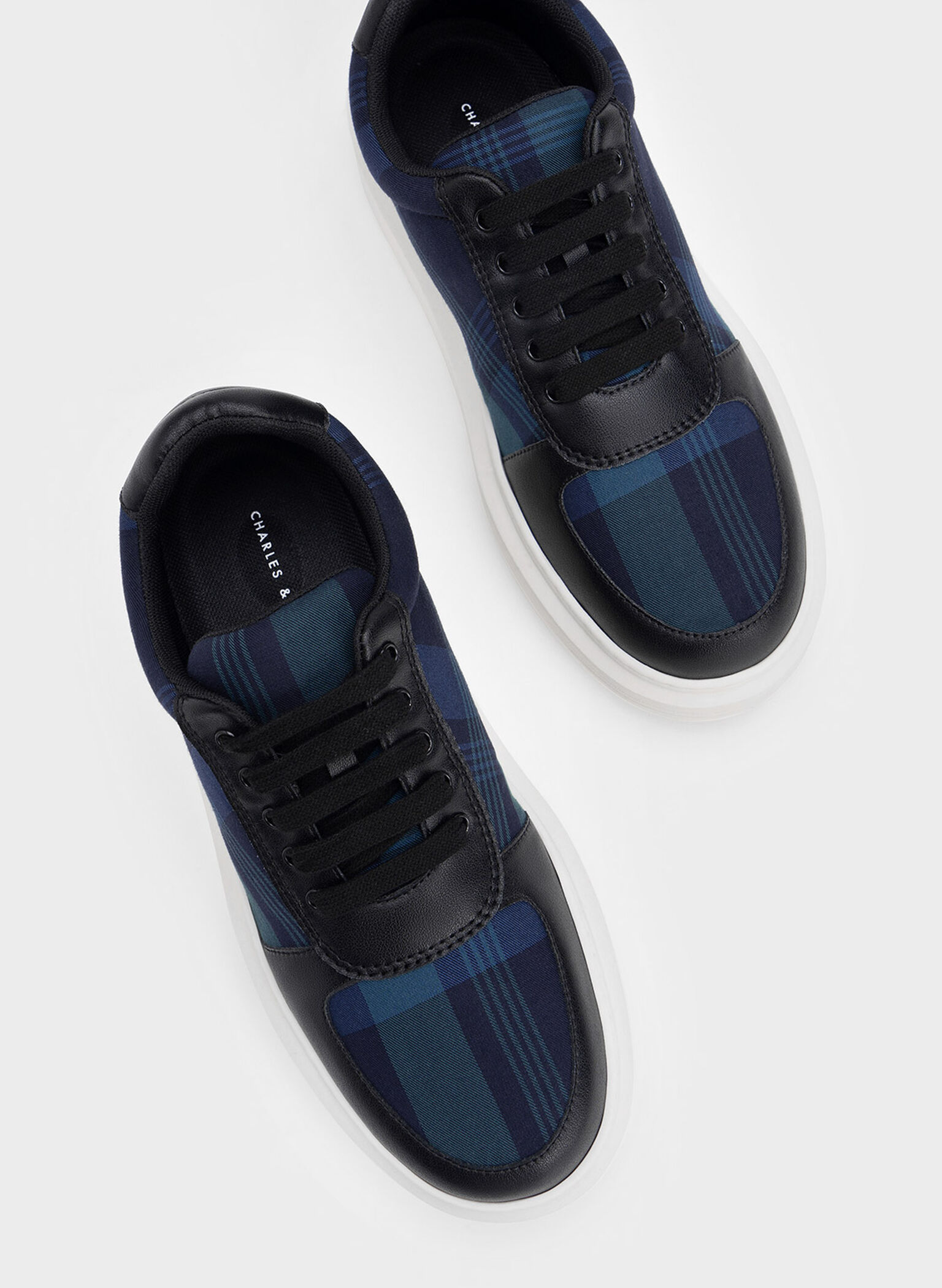 Stevie Tartan Print Sneakers, Black, hi-res