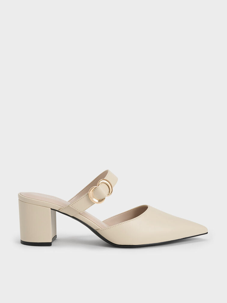 White Sculptural Heel Ankle-Strap Pumps - CHARLES & KEITH US