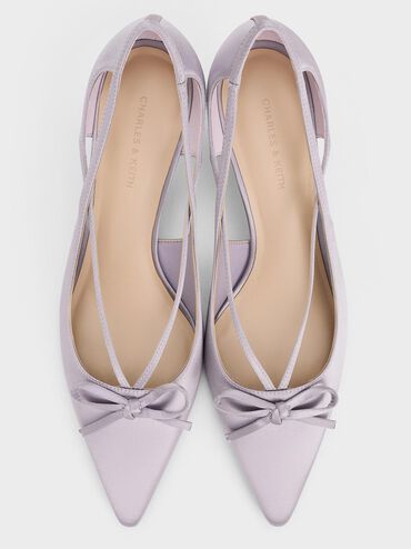 Satin Cut-Out Bow Kitten-Heel Pumps, Lilac, hi-res