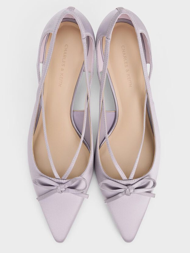 Satin Cut-Out Bow Kitten-Heel Pumps, Lilac, hi-res