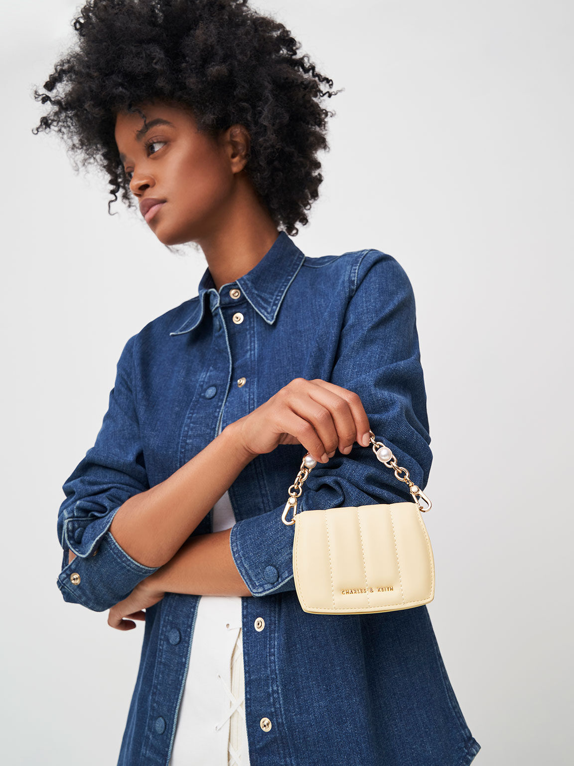 Chain Handle Vanity Pouch, Butter, hi-res