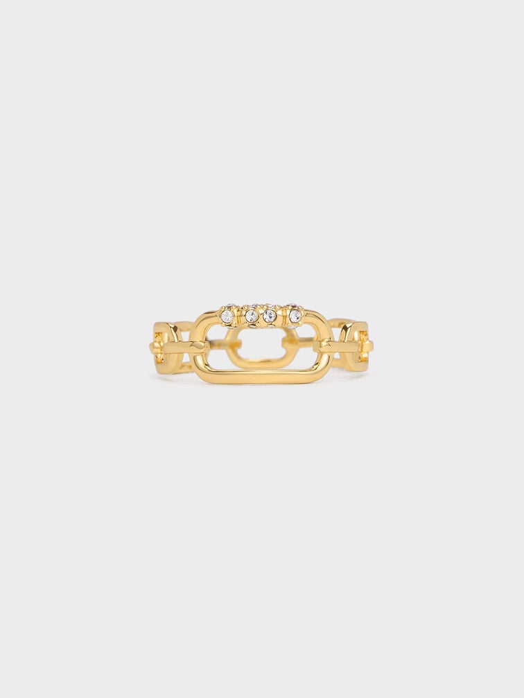 Reagan Crystal Chain-Link Ring, Gold, hi-res