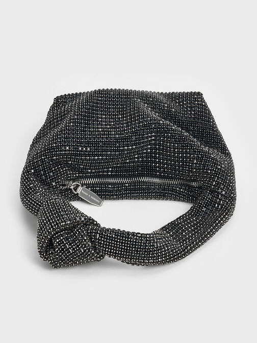 Bolso con tiras anudadas y adornos de cristal, Noir, hi-res
