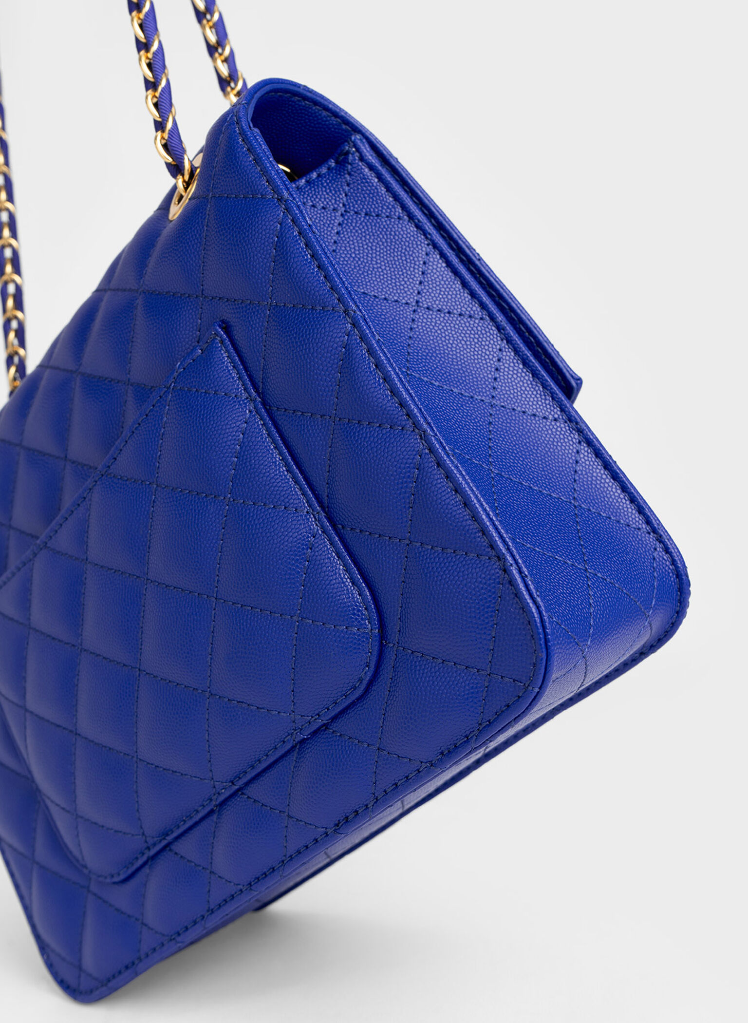 Quilted Chain Strap Clutch, Cobalt, hi-res