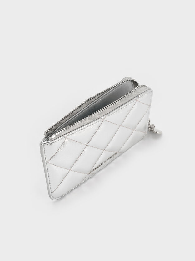 Arrietty Metallic Quilted  Zip-Around Wallet, Silver, hi-res