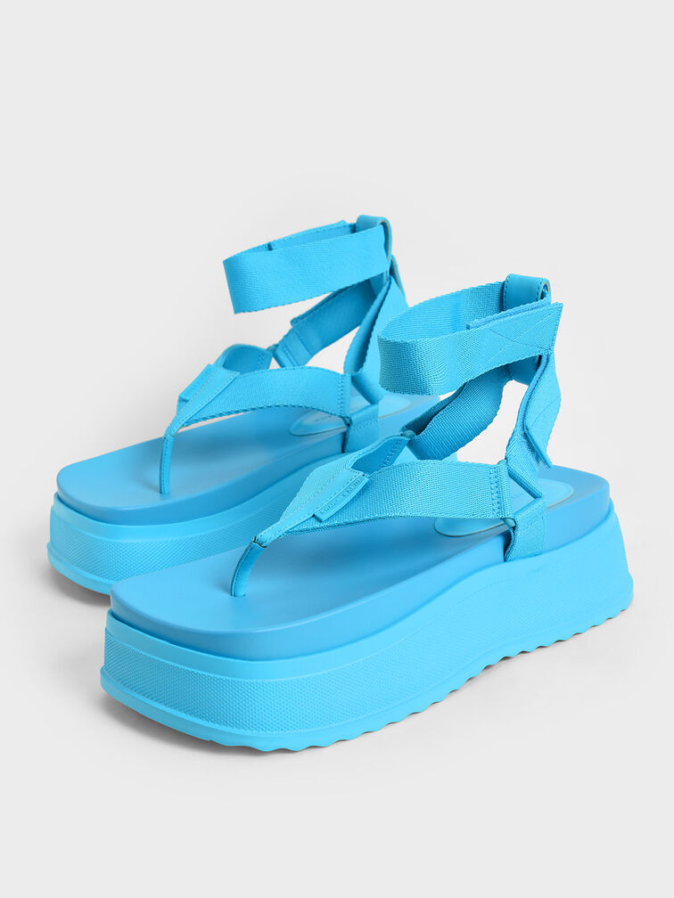 Joss Ankle-Strap Flatform Thong Sandals, Blue, hi-res