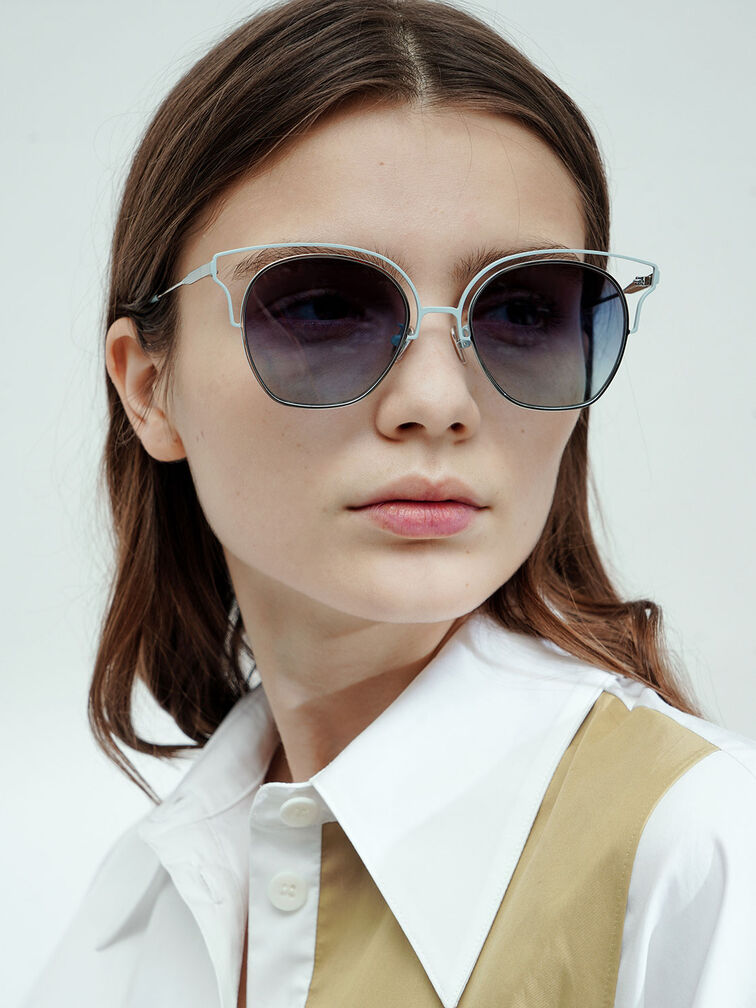 Cut-Out Tinted Sunglasses, Blue, hi-res
