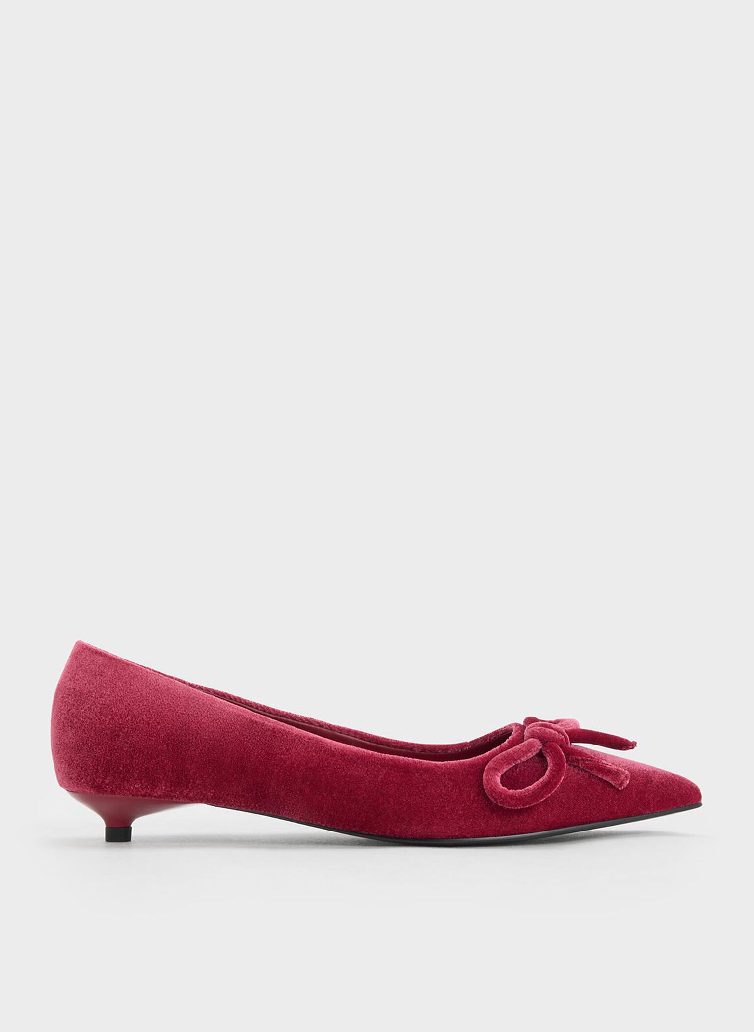 Velvet Bow Pointed-Toe Flats, Pink, hi-res