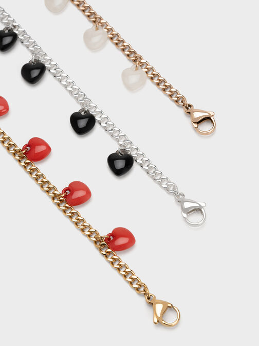 Heart Motif Chain-Link Bracelet, Black, hi-res