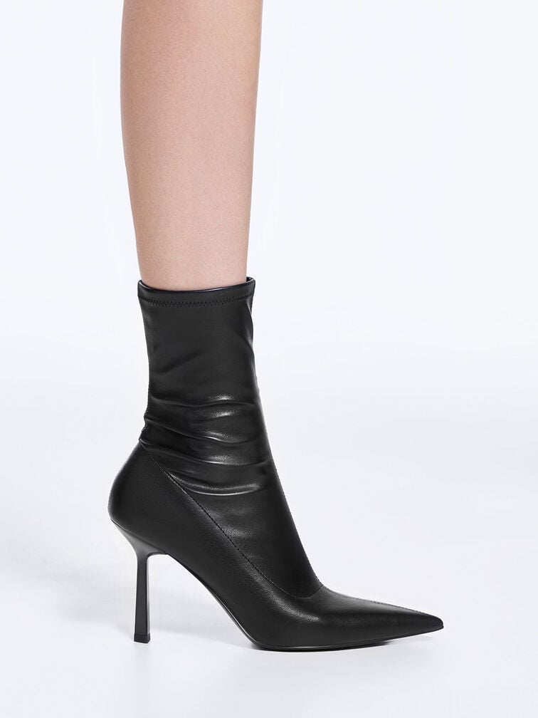 Pointed-Toe Stiletto Heel Ankle Boots, Black, hi-res
