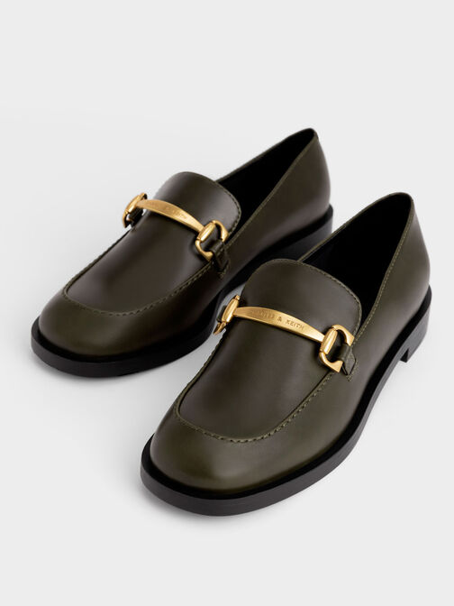 Metallic Accent Loafers, Olive, hi-res