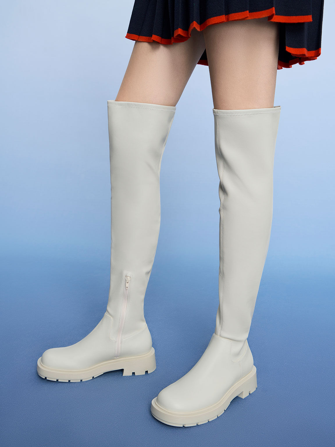 Zip-Up Thigh-High Boots, Chalk, hi-res