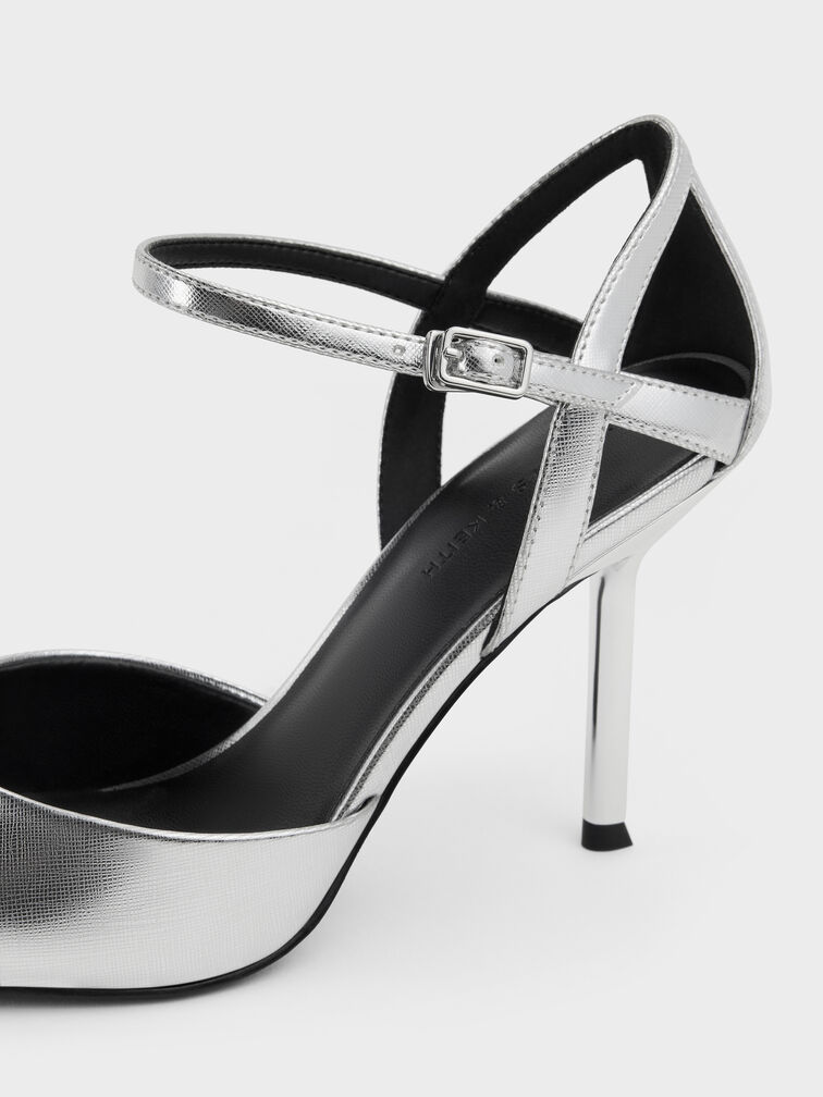 Metallic D'Orsay Stiletto Pumps, Silver, hi-res