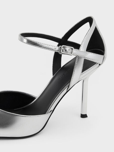 Metallic D'Orsay Stiletto Pumps, Silver, hi-res