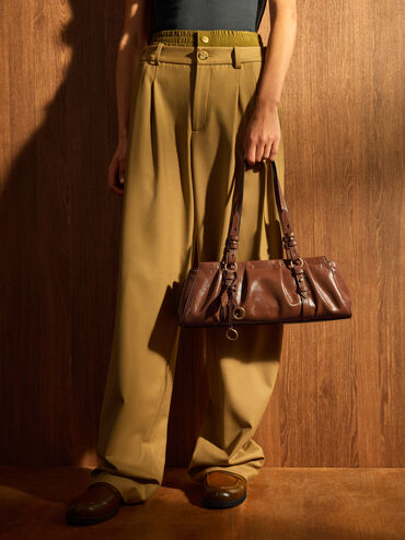 Sac porté épaule froncé allongé Britton, Chocolat, hi-res