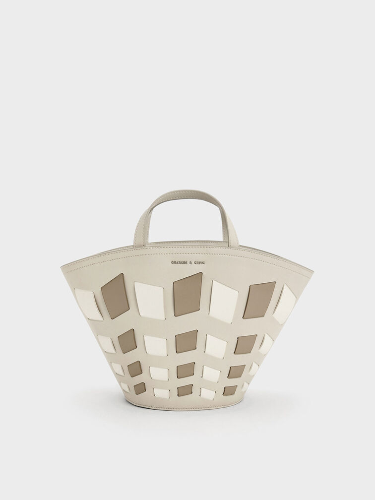Panelled Tote Bag, Taupe, hi-res