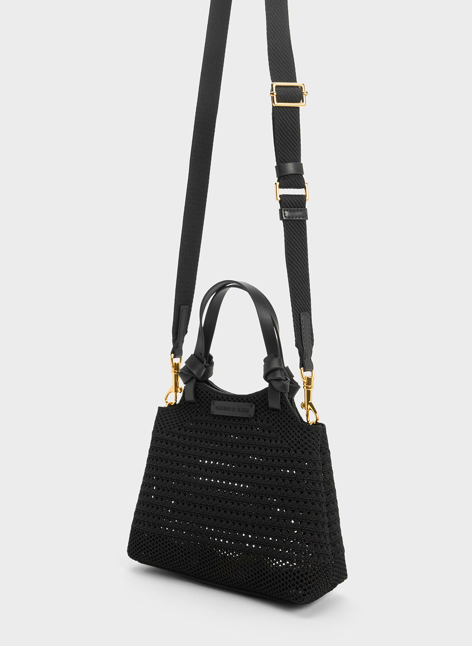 Ida Knotted Handle Knitted Tote Bag, Black, hi-res