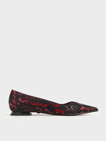 Patent Leather Lace Ballerina Flats, Red, hi-res