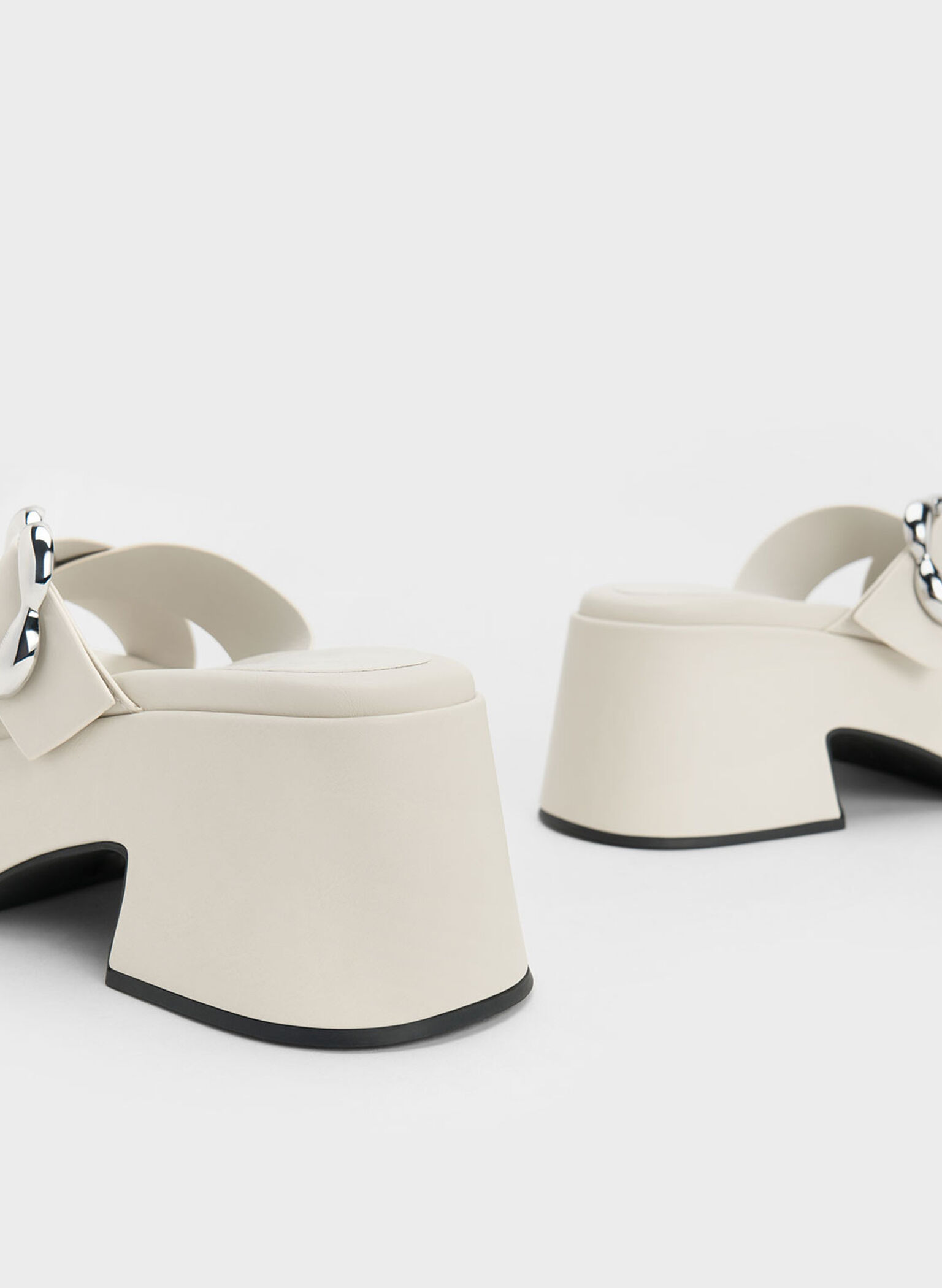 Flower-Buckle Crossover Platform Mules, Chalk, hi-res