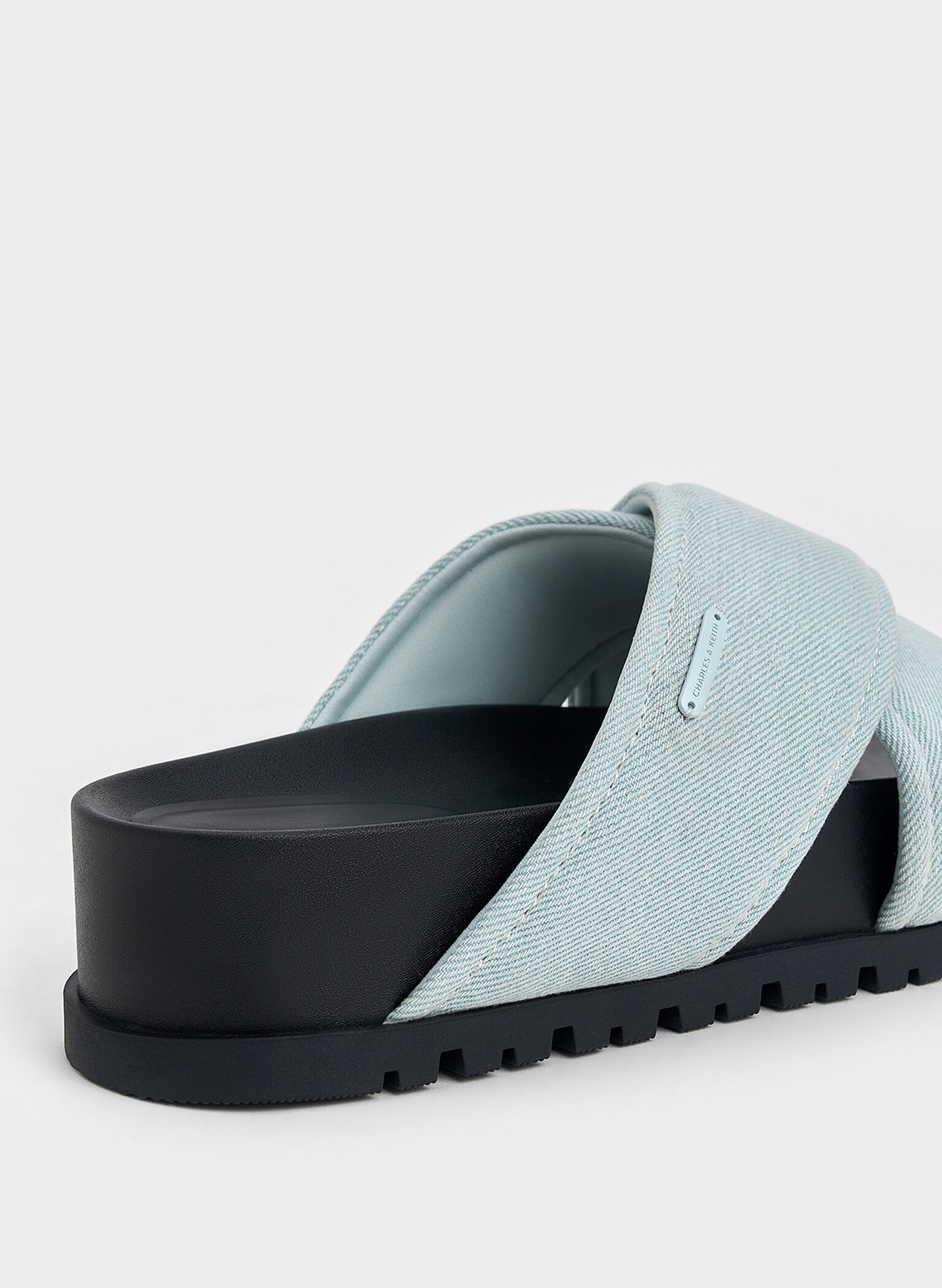 Denim Crossover-Strap Flatform Sandals, Light Blue, hi-res