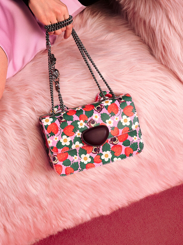 Lotso Strawberry Print Front Flap Bag, Multi, hi-res